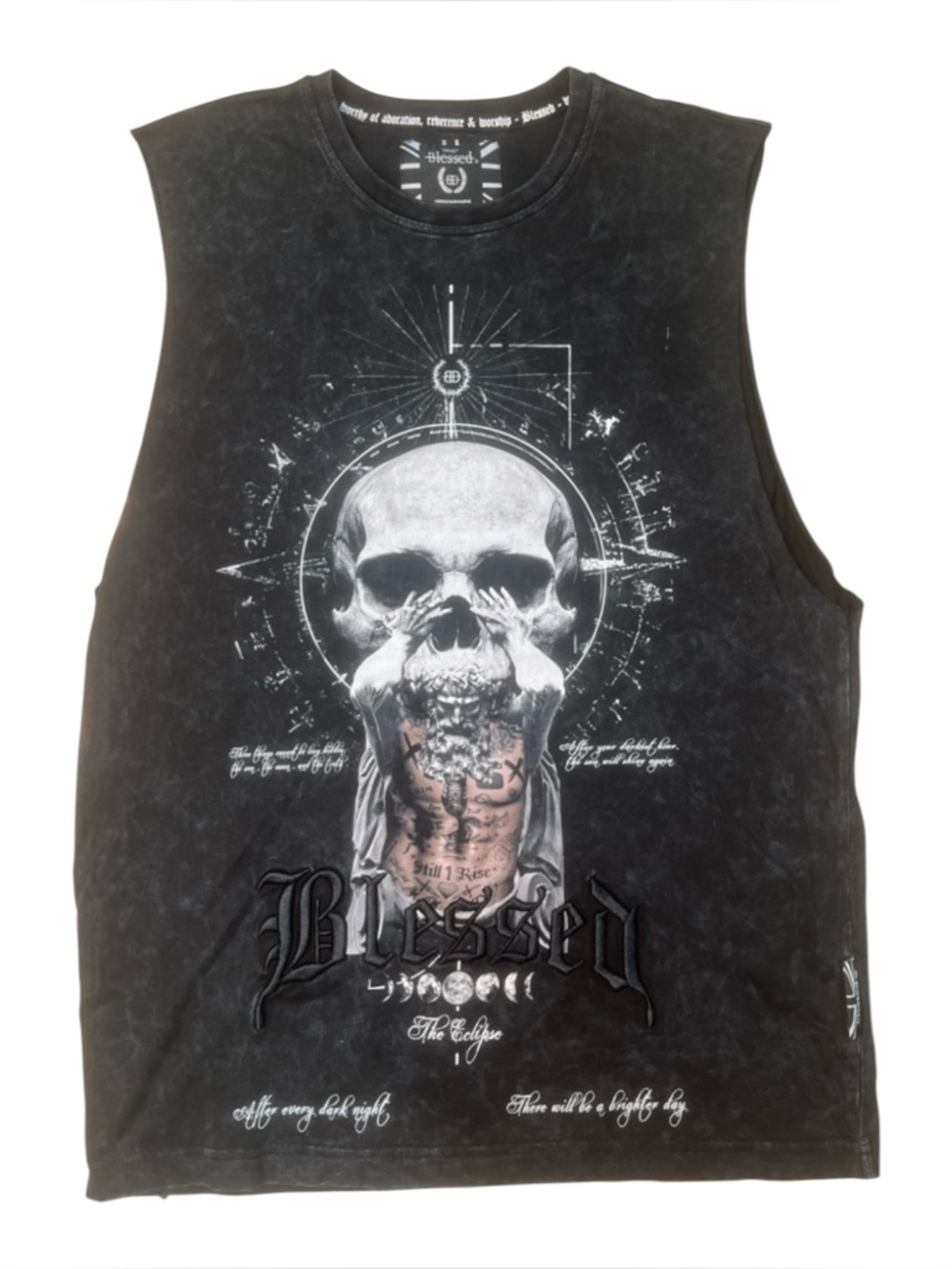 Sz M blessed Black Graphic Muscle Tank - Men's Skull Print